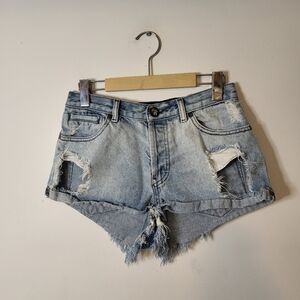 Oneteaspoon Cotton Distressed Cutoff Denim Jean Shorts Light Wash Blue Size 26